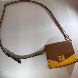 Michael Kors Small Women's Leather Crossbody/Wallet Bag Brown & Yellow